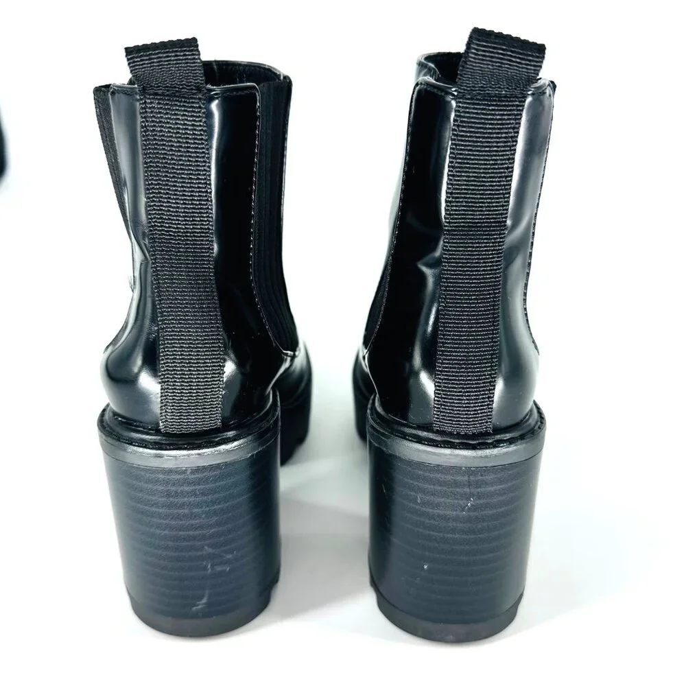 Zara Womens Black Glossy Leather Chunky Heel Chelsea Ankle Boots Size 36 EU - Picture 5 of 11